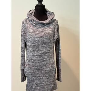 Athleta Blissful Hoodie Sweatshirt Dress in grey Space Dye Pattern